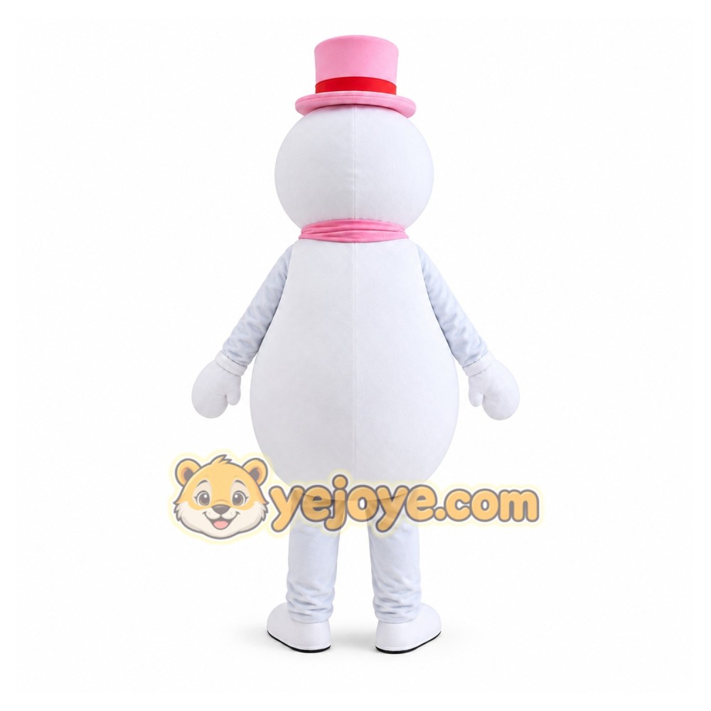 Pink Scarf Snowman Mascot Costume