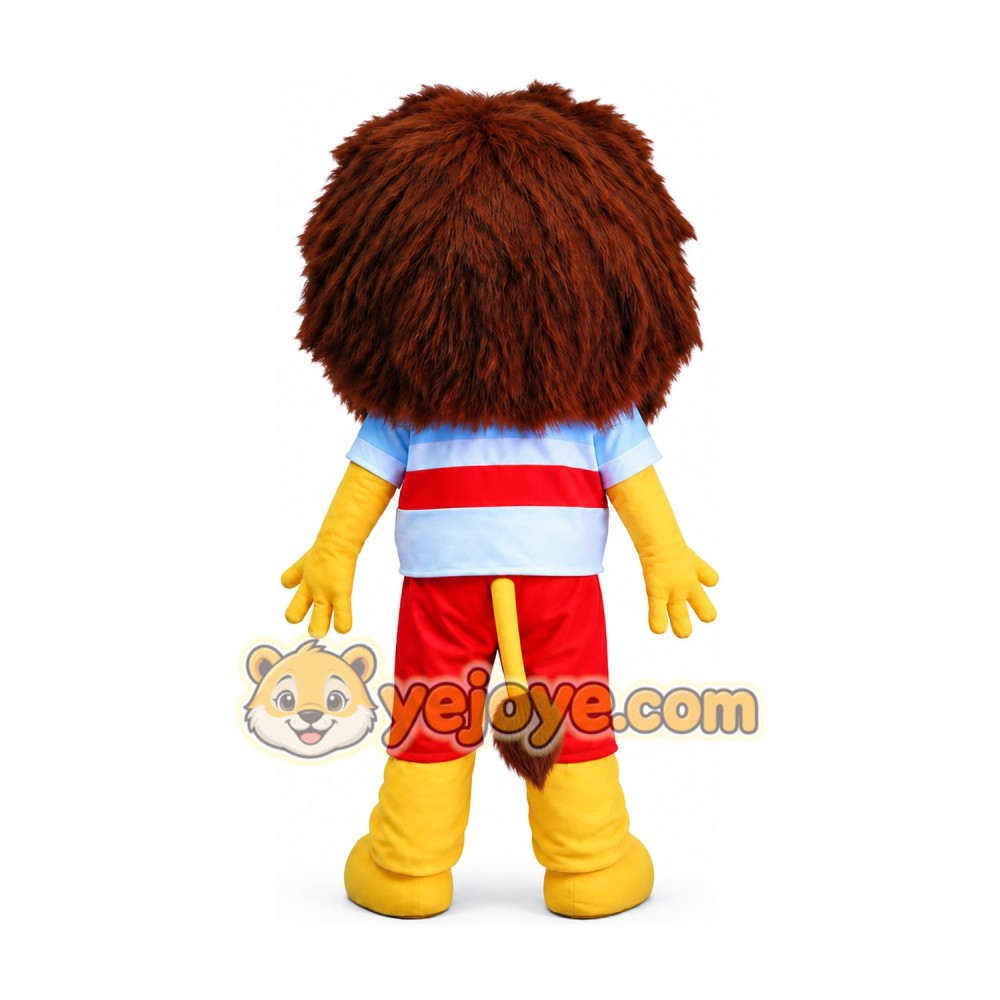 Lion in Striped Shirt Mascot Costume Lion in Striped Shirt Mascot Costume