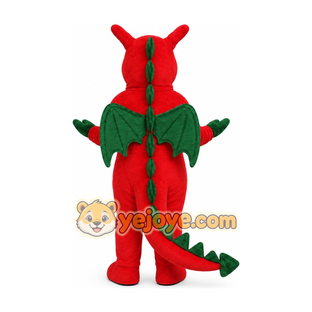 Red Dragon with Green Wings Mascot Costume Red Dragon with Green Wings Mascot Costume