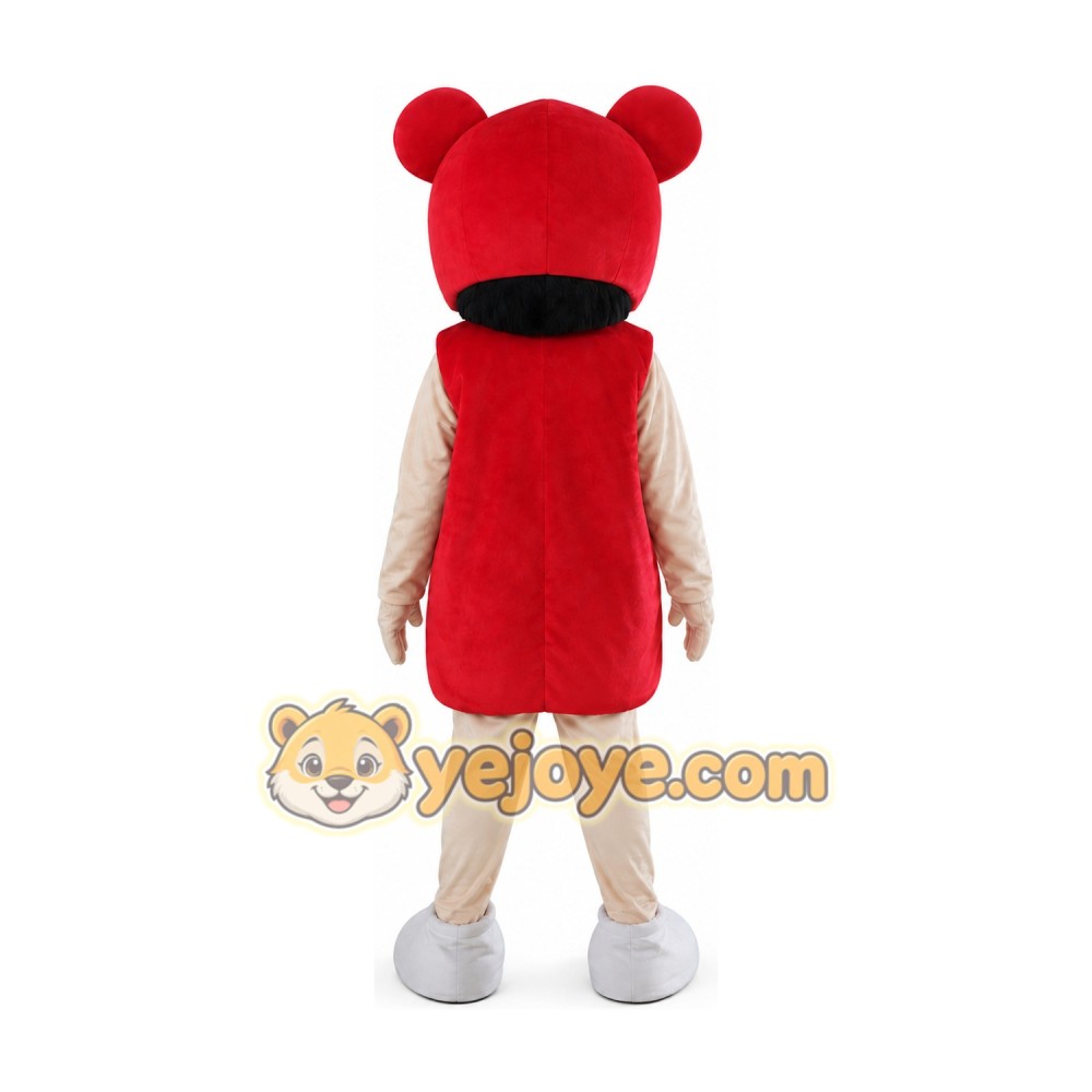 Cartoon Child in Red Animal Hood Mascot Costume Cartoon Child in Red Animal Hood Mascot Costume