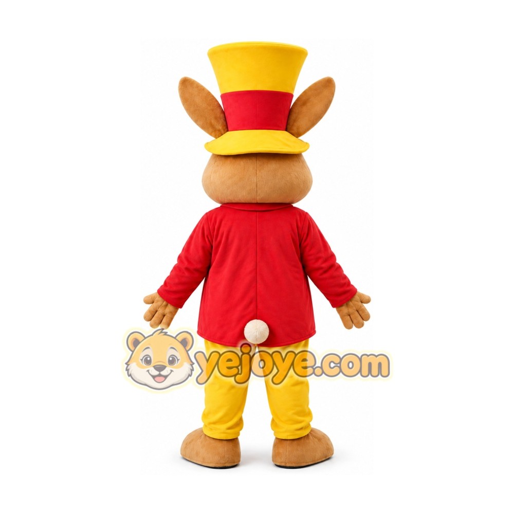 Brown Rabbit in Yellow Top Hat Mascot Costume