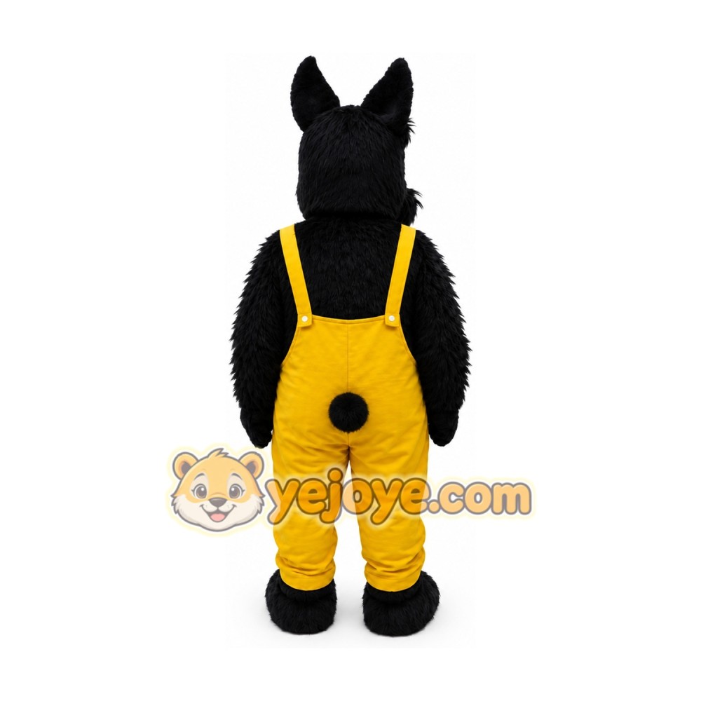 Black Dog in Yellow Overalls Mascot Costume Black Dog in Yellow Overalls Mascot Costume