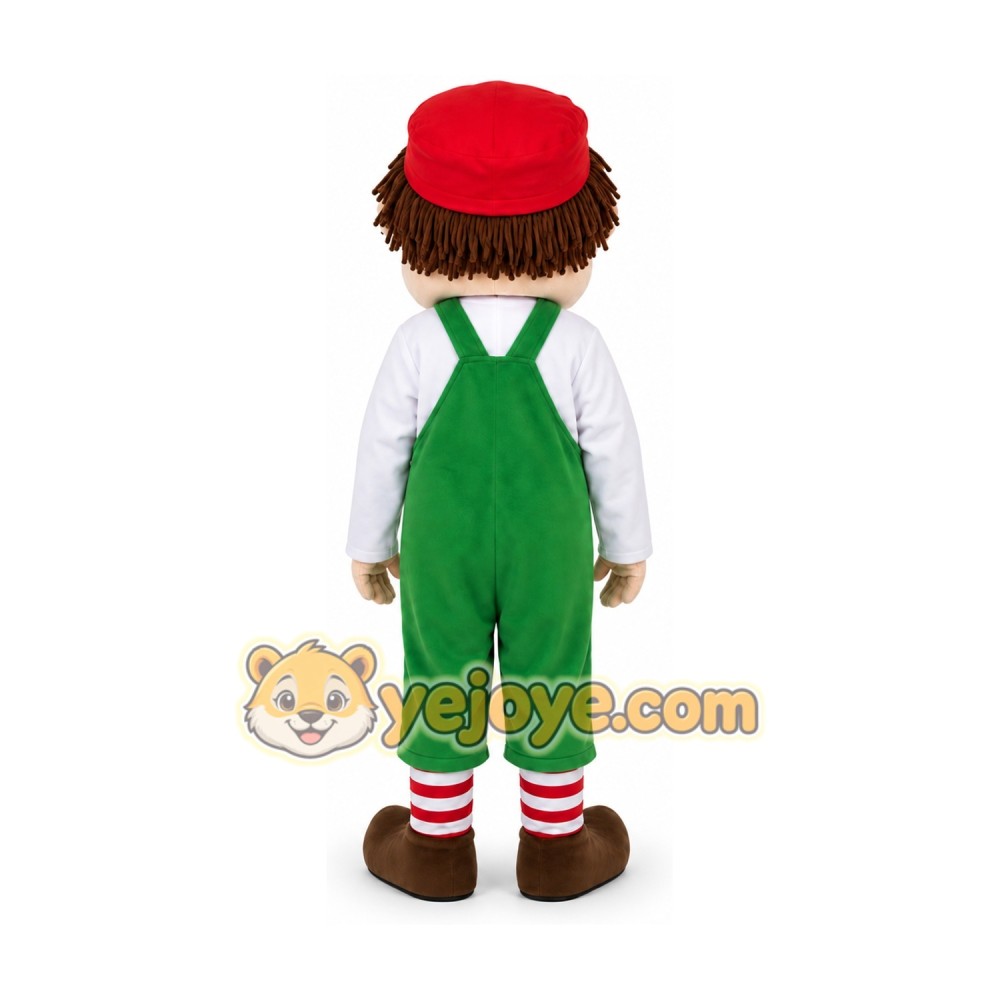 Cartoon Boy in Green Overalls Mascot Costume Cartoon Boy in Green Overalls Mascot Costume