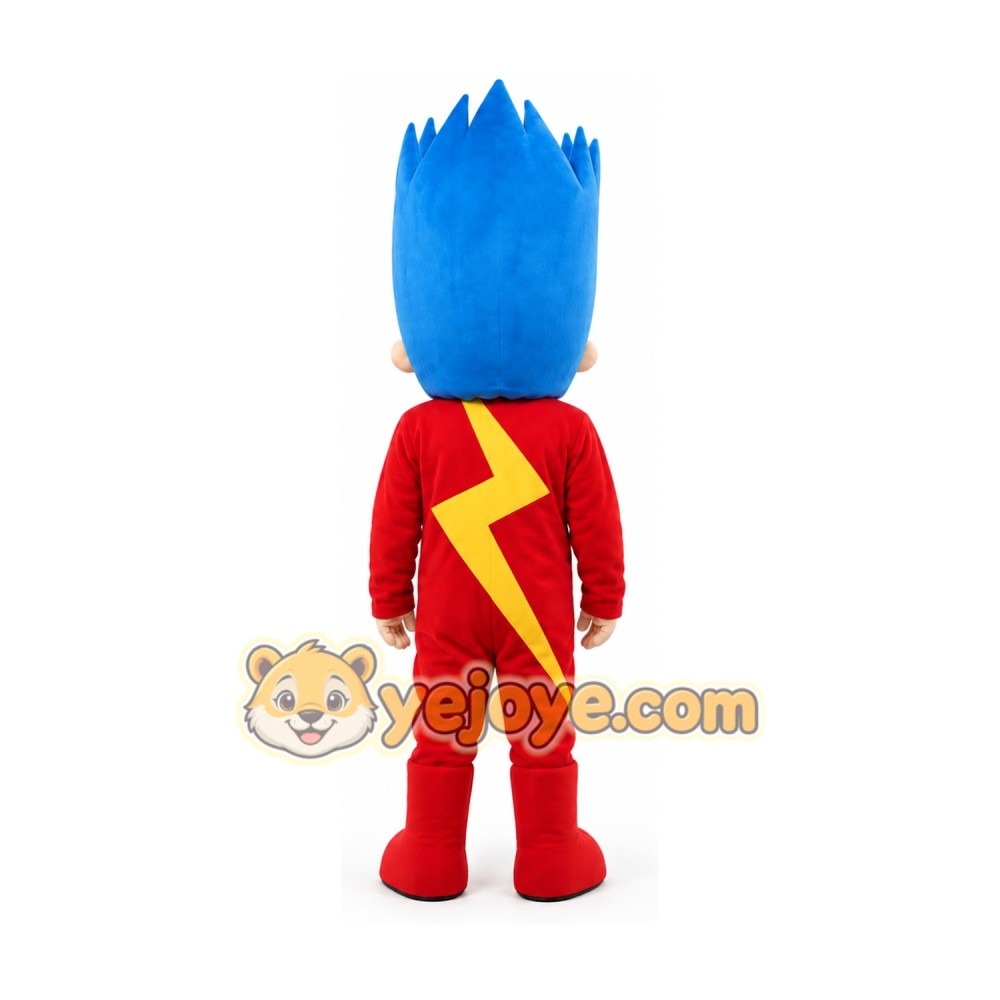 Blue-Haired Superhero Boy Mascot Costume Blue-Haired Superhero Boy Mascot Costume