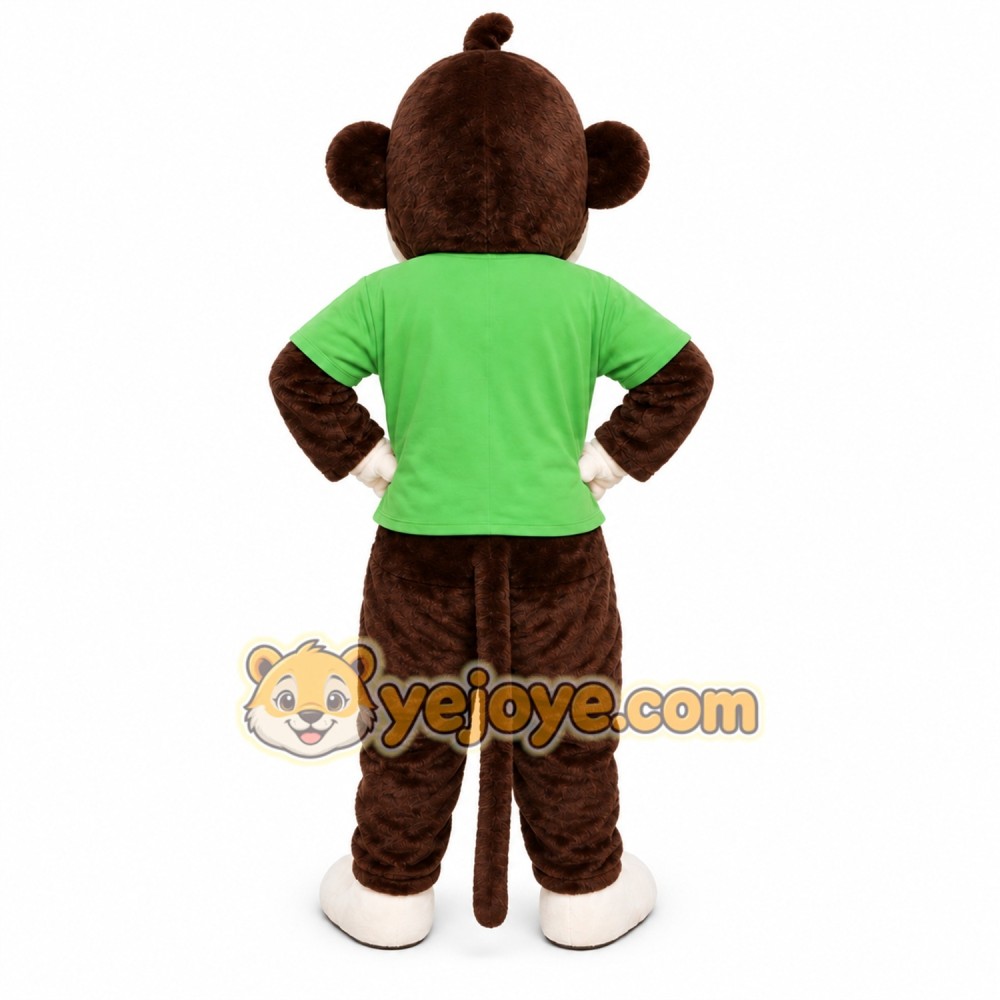 Brown Monkey in Green Shirt Mascot Costume