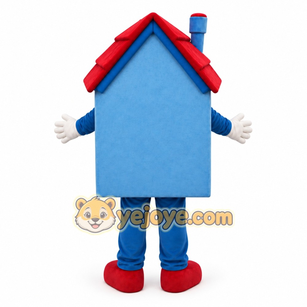 Blue House Cartoon Character Mascot Costume