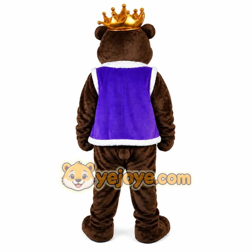 Dark Brown King Bear Mascot Costume