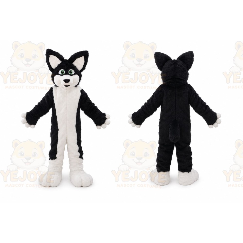 Adult Black Dog Fox Fancy Cartoon Mascot Costume