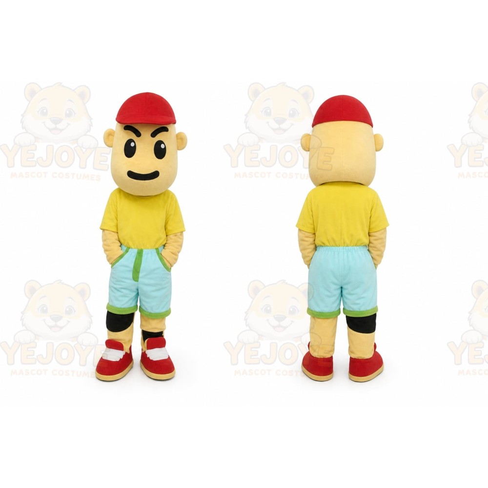 Adult Cartoon Boy Mascot Costume with Red Hat