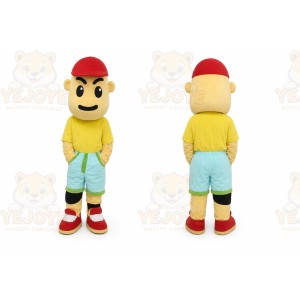 Adult Cartoon Boy Mascot Costume with Red Hat