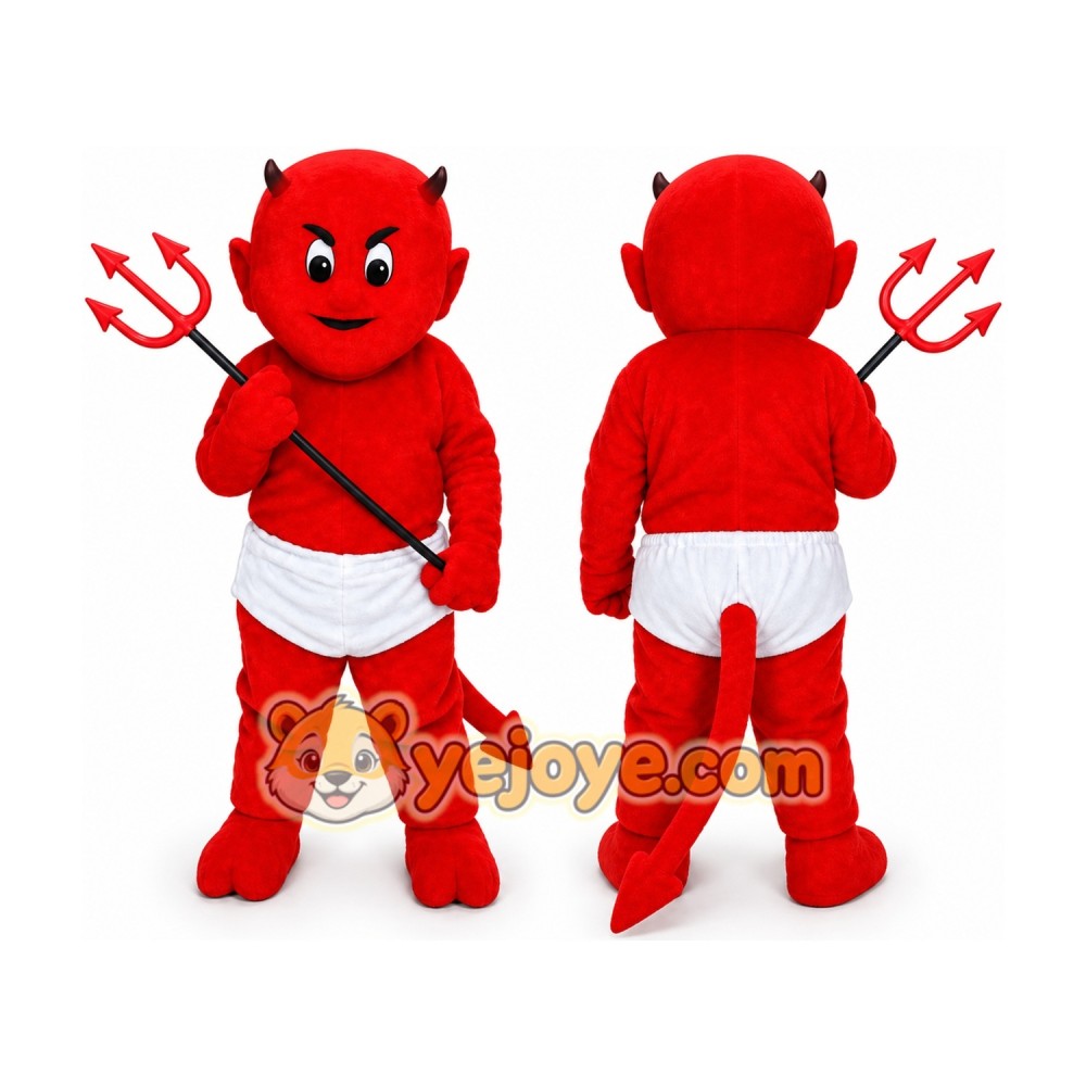 Adult Red Boy With Fork Mascot Costume Adult Red Boy With Fork Mascot Costume