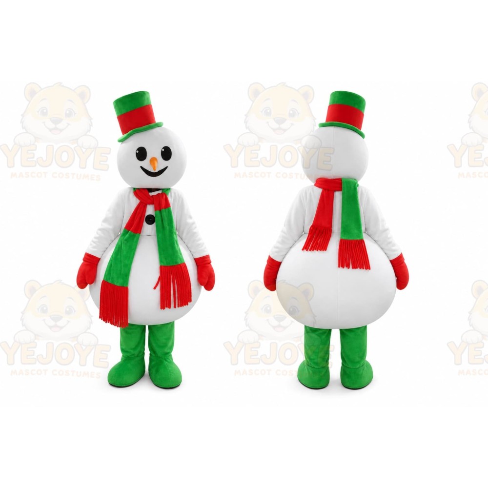 Green Boots Snowman Cartoon Mascot Costume