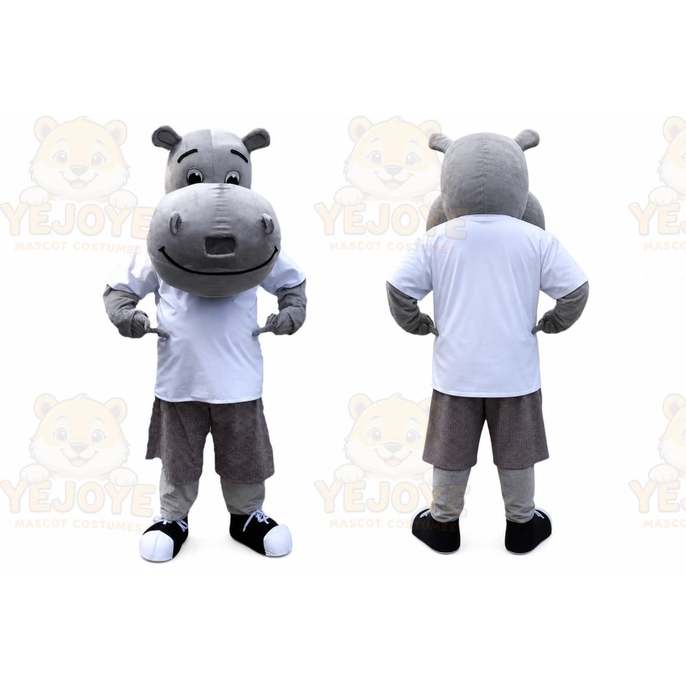 Grey Hippo Mascot Costume for Adult