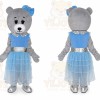 Grey Teddy Bear Mascot Costume with Blue Dress