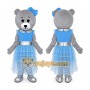 Grey Teddy Bear Mascot Costume with Blue Dress