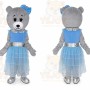 Grey Teddy Bear Mascot Costume with Blue Dress