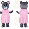 Grey Teddy Bear Mascot Costume with Pink Dress