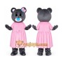 Grey Teddy Bear Mascot Costume with Pink Dress