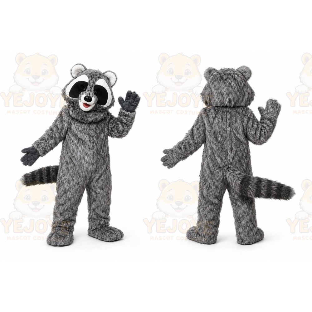 Halloween Long Fur Gray Raccon Mascot Costume
