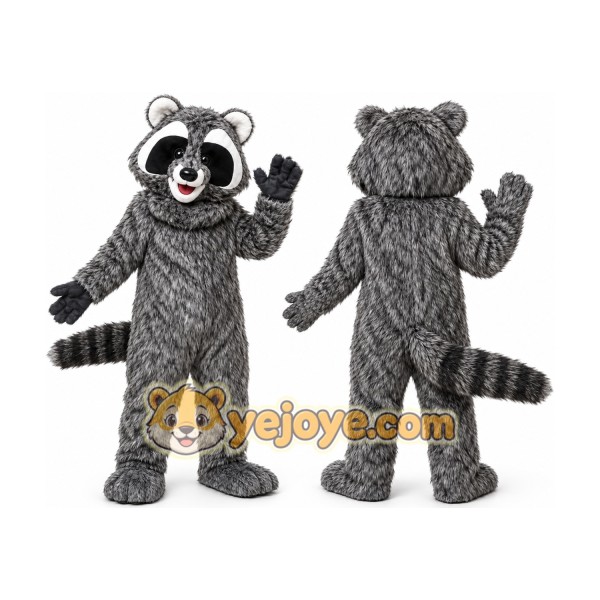 Halloween Long Fur Gray Raccon Mascot Costume