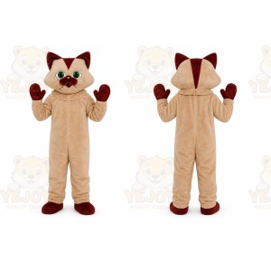 Helmet Brown White Cat Mascot Costume