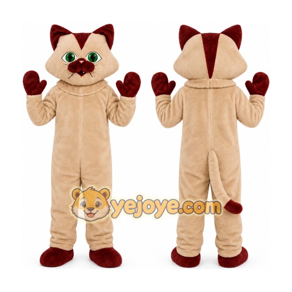 Helmet Brown White Cat Mascot Costume
