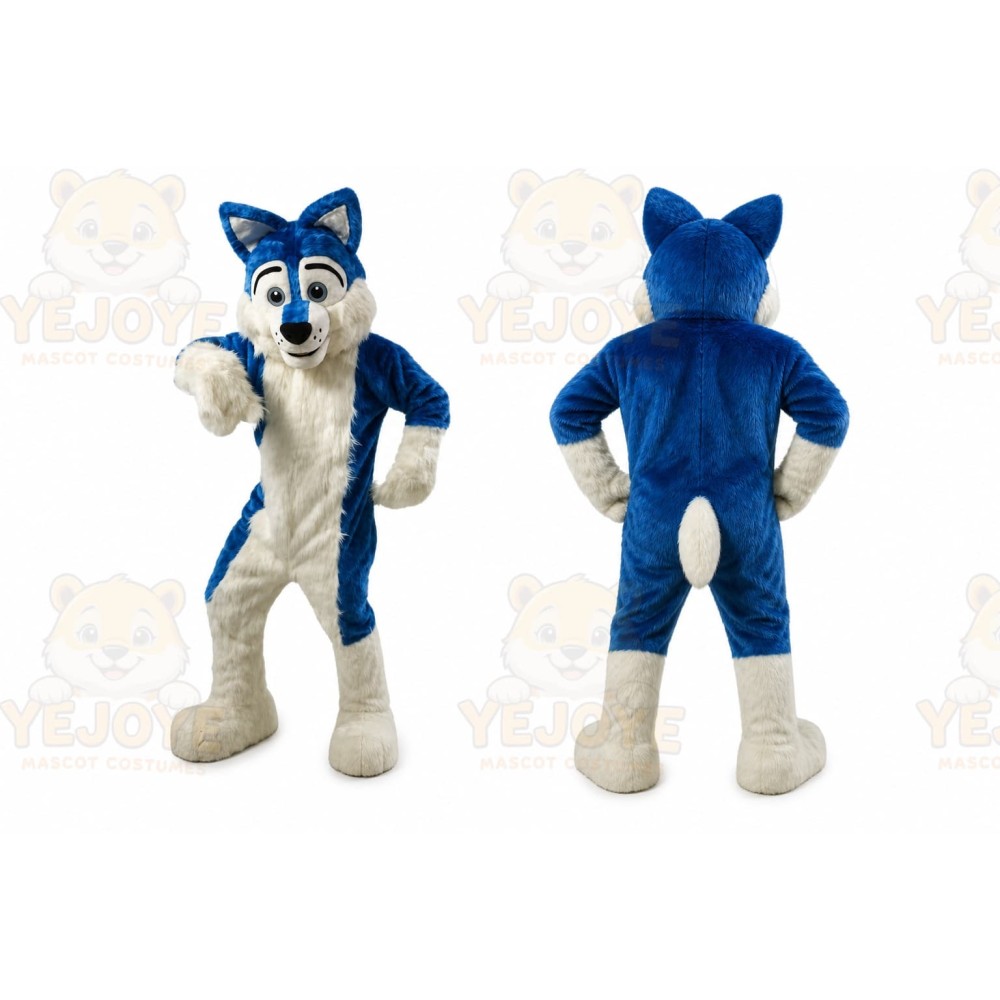 Long Fur Blue Husky Dog Mascot Costume
