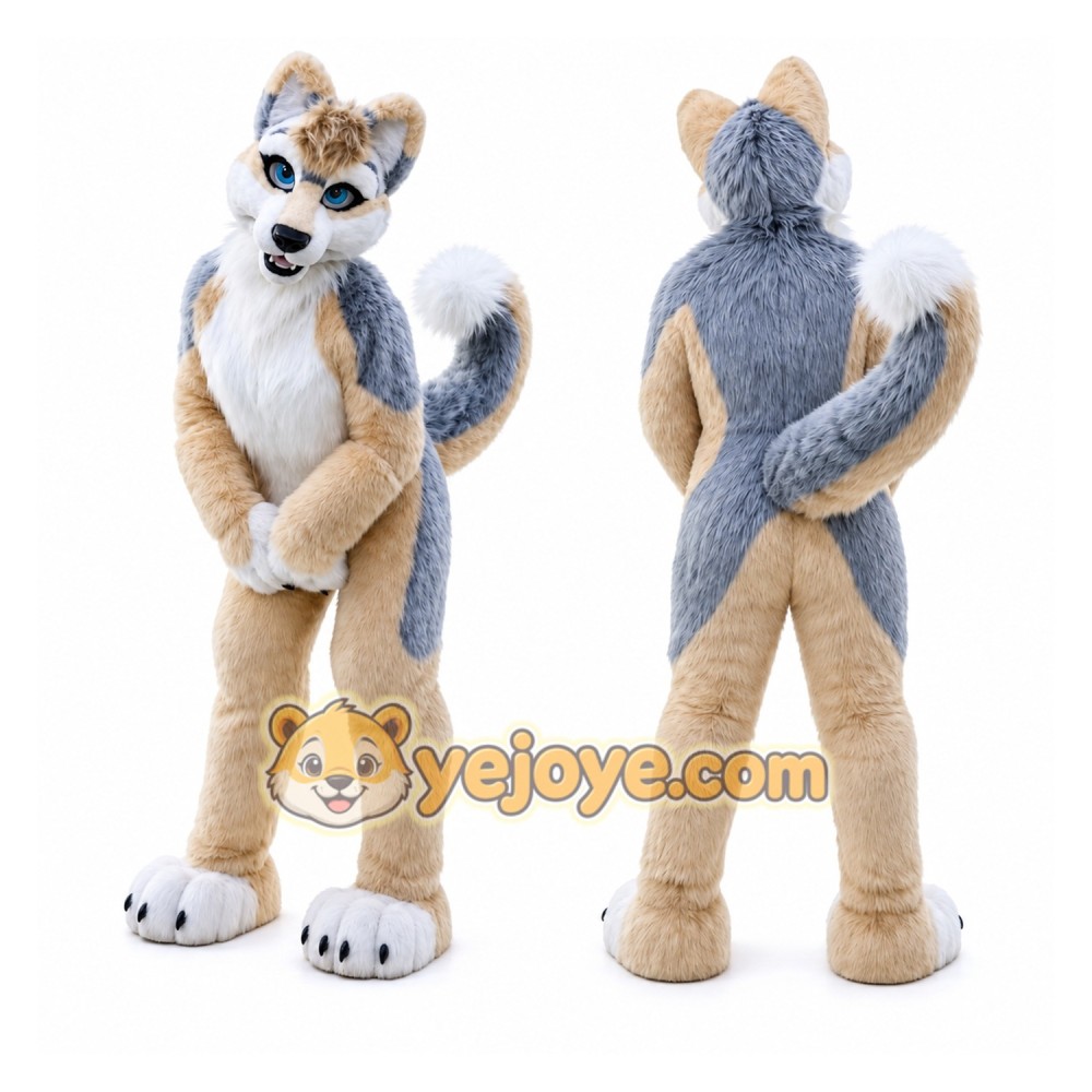 Long Fur Brown White Husky Dog Fursuit Mascot Costume Long Fur Brown White Husky Dog Fursuit Mascot Costume