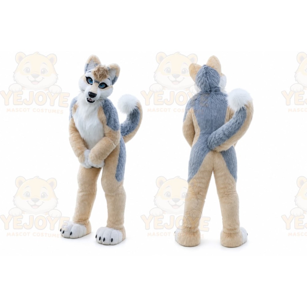 Long Fur Brown White Husky Dog Fursuit Mascot Costume