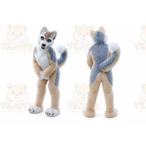 Long Fur Brown White Husky Dog Fursuit Mascot Costume