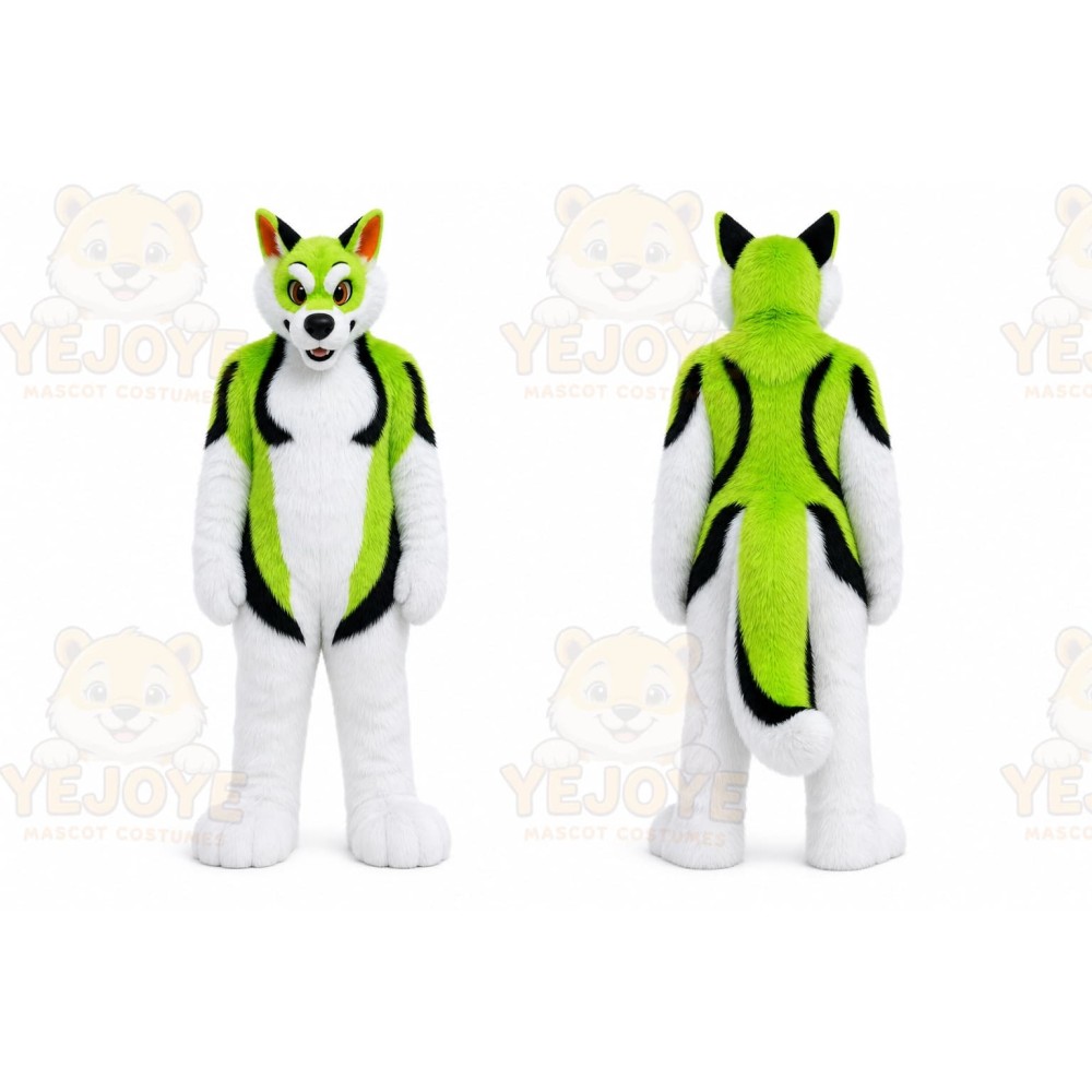 Long Fur Green White Husky Dog Fursuit Mascot Costume