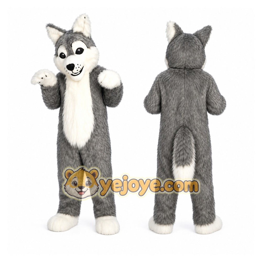 Long Gray Wolf Mascot Costume Long Gray Wolf Mascot Costume
