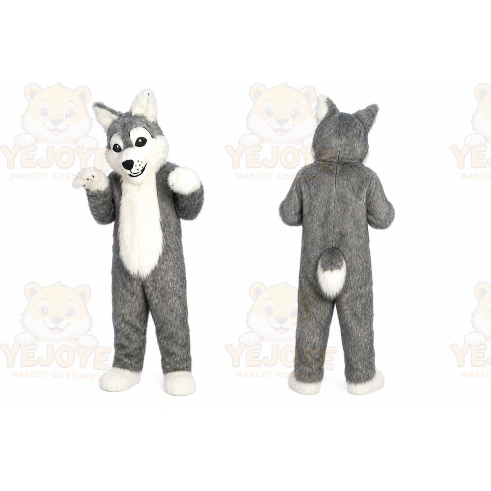 Long Gray Wolf Mascot Costume