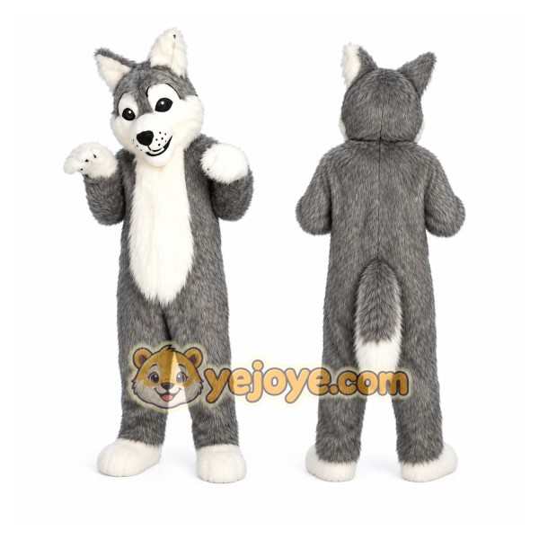 Long Gray Wolf Mascot Costume