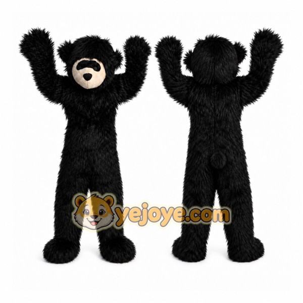 Long Hair Black Bear Mascot Costume for Adult