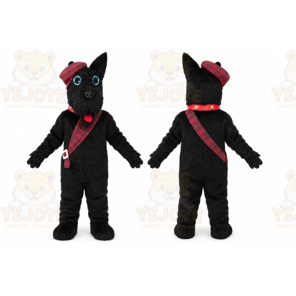 Long Hair Black Scotty Dog Mascot Costume