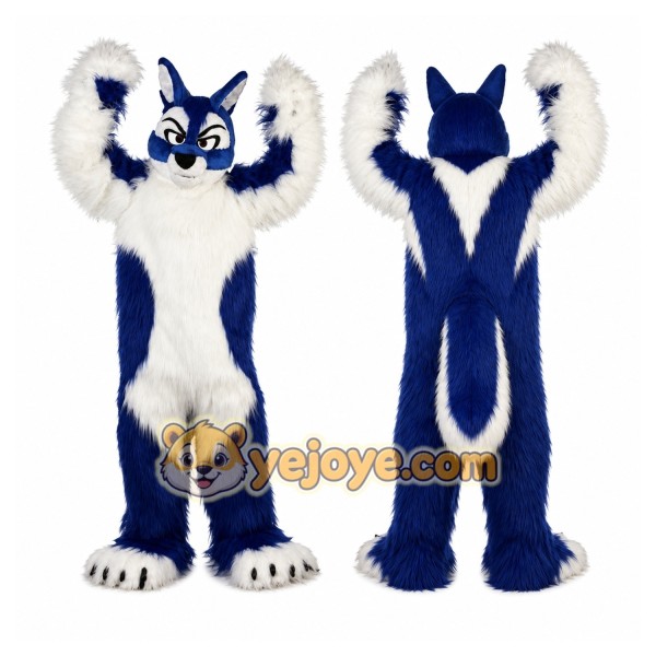 Long Hair Blue Wolf Mascot Costume for Adult