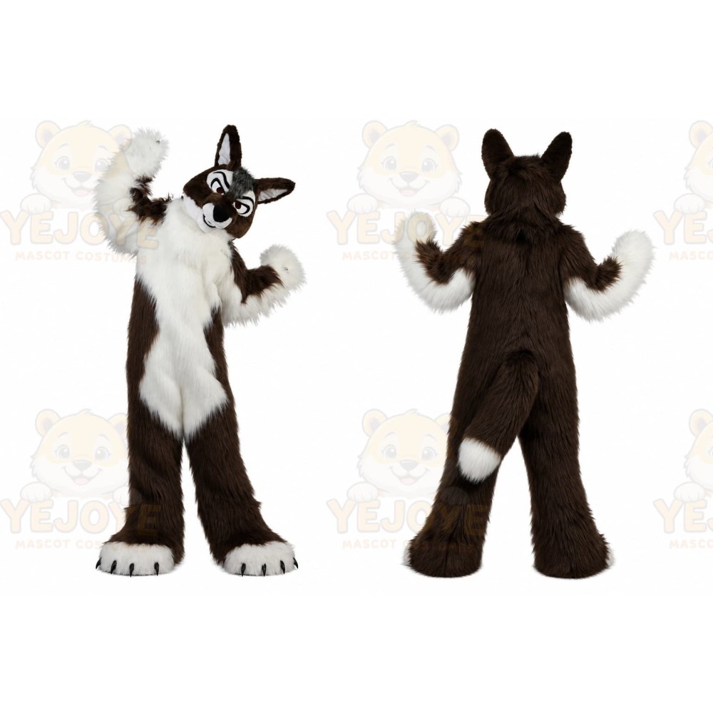 Long Hair Brown Wolf Mascot Costume for Adult
