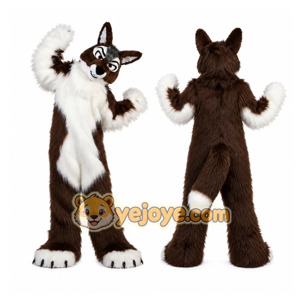 Long Hair Brown Wolf Mascot Costume for Adult