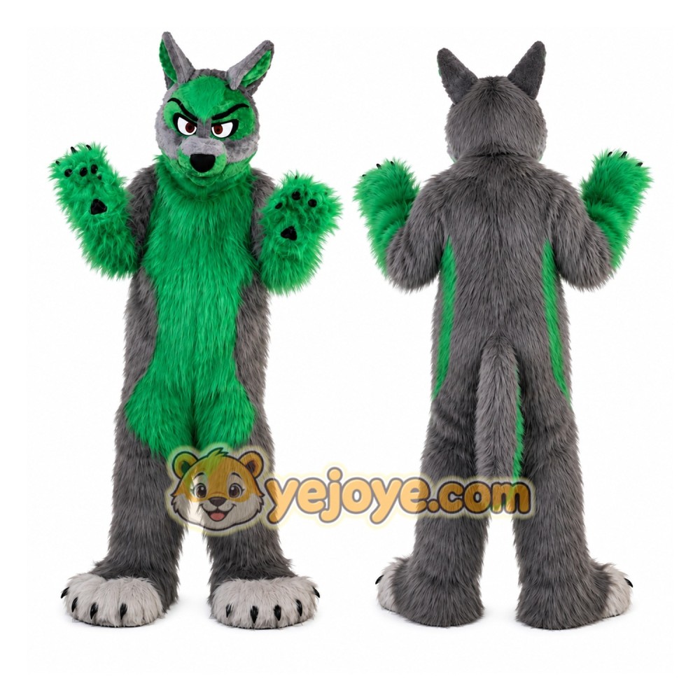 Long Hair Green Wolf Mascot Costume for Adult Long Hair Green Wolf Mascot Costume for Adult