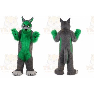 Long Hair Green Wolf Mascot Costume for Adult