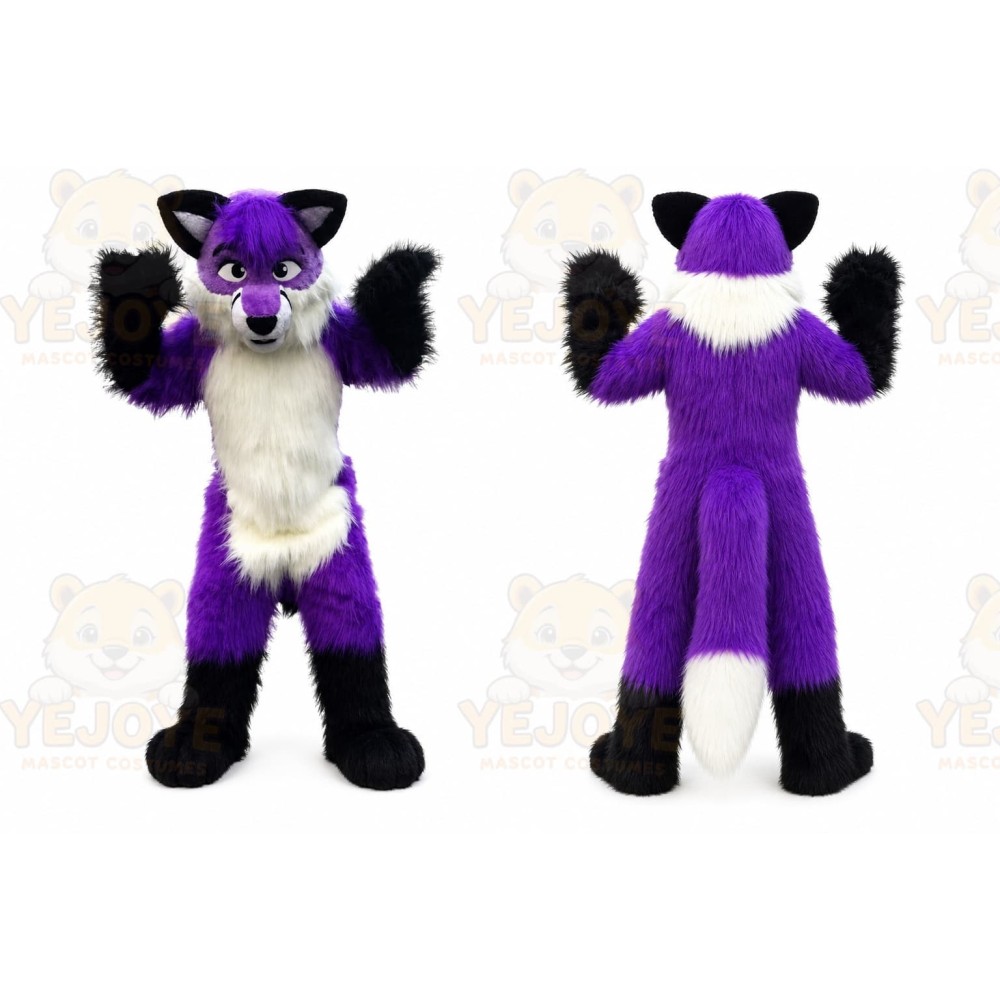 Long Hair Purple Wolf Mascot Costume
