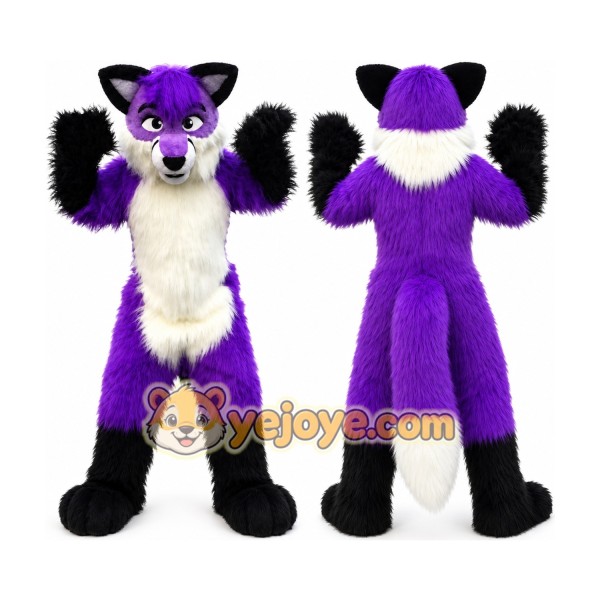Long Hair Purple Wolf Mascot Costume