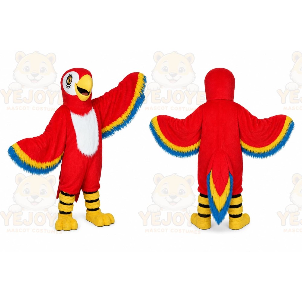 Long Hair Red Macaw Mascot Costume Plush Parrot