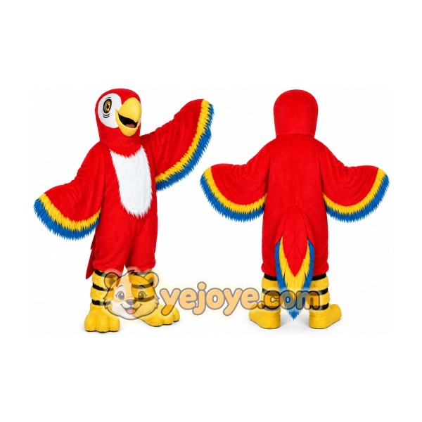 Long Hair Red Macaw Mascot Costume Plush Parrot