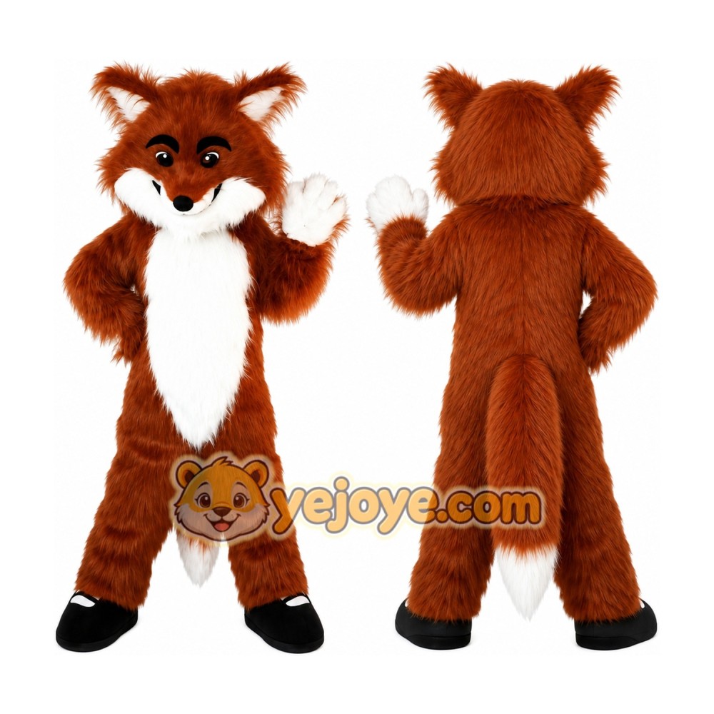 Long Hairy Fox Cartoon Mascot Costume Long Hairy Fox Cartoon Mascot Costume