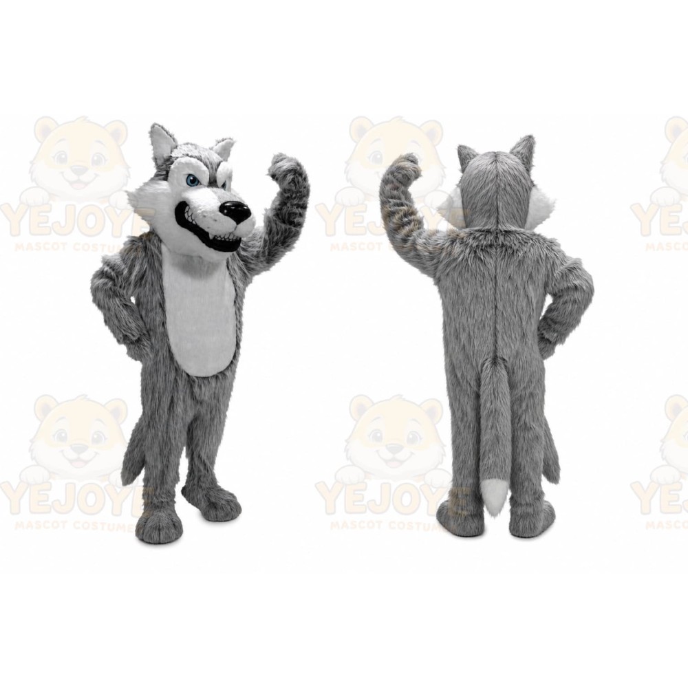 Long Plush Grey Wolf Mascot Costume