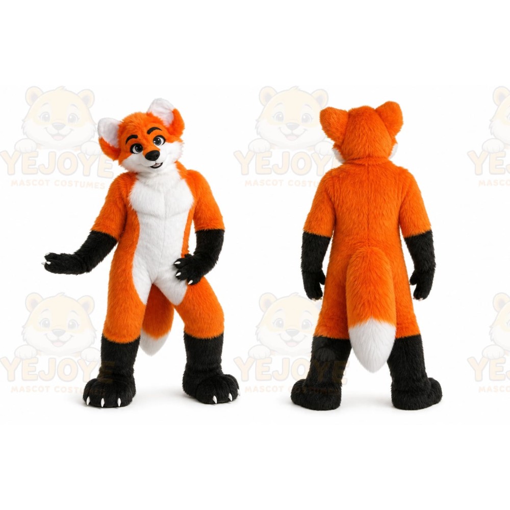 Orange Long Fur Husky Fox Dog Fursuit Mascot Costume