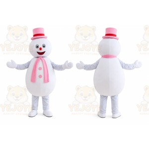 Pink Scarf Snowman Mascot Costume