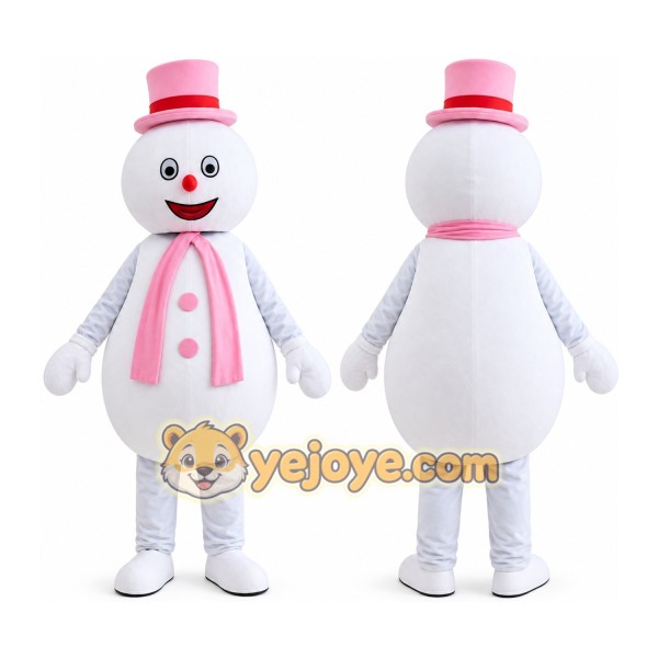 Pink Scarf Snowman Mascot Costume